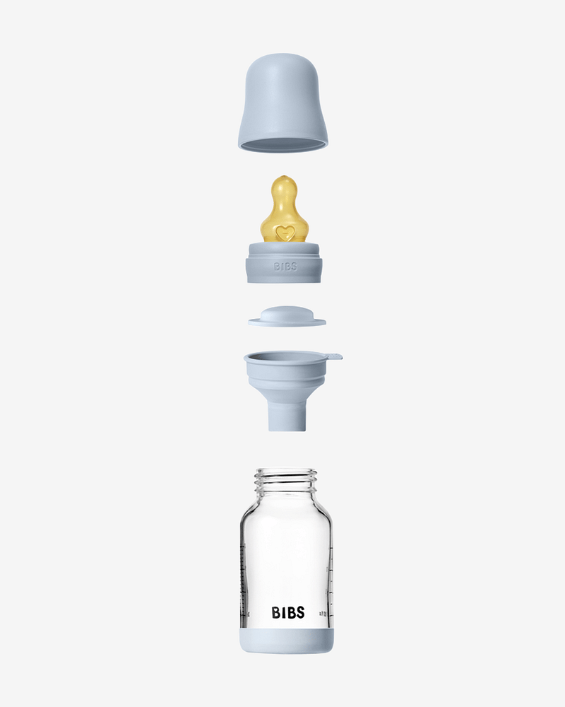 BIBS Tåteflaske i Glass med silikonbunn | Komplett Sett - 120ml