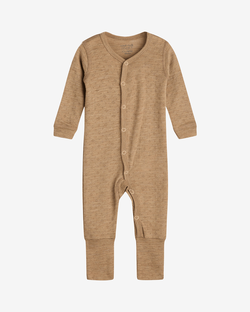 Ullpysj Baby - Heldrakt to-veis glidelås og trylleføtter - Pointelle, 85% Merino, 15% Silke | HCMili Pointelle
