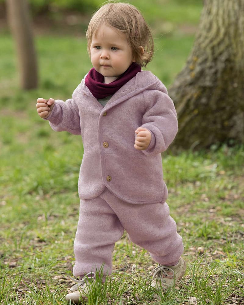 Ulljakke i tykk Ullfleece - 100% Merino, Ubehandlet Ull | Baby Jacket Hooded