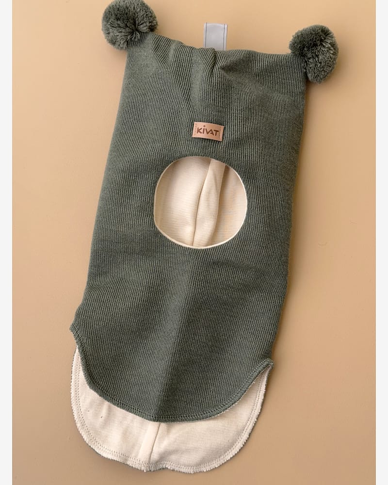 Balaclava Ull m/ Bomullsjersey fôr og Vindstopper | Ubehandlet Ull