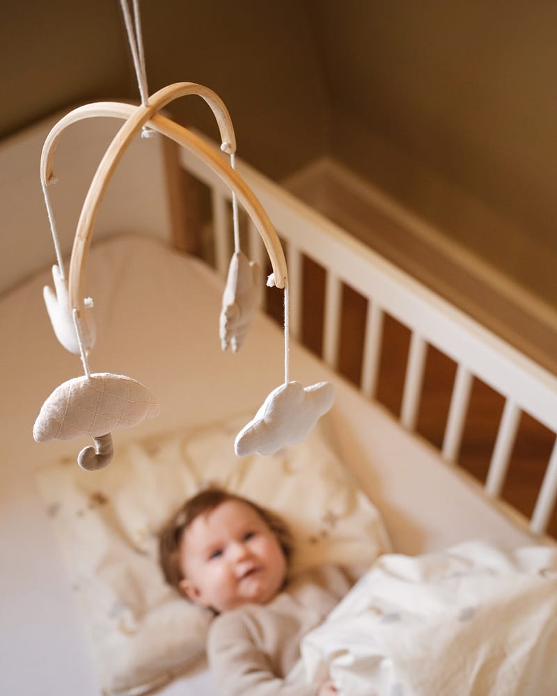 Uro i Øko Bomull og Tre | Baby Mobile, Sky, Måne, Paraply, Fugl