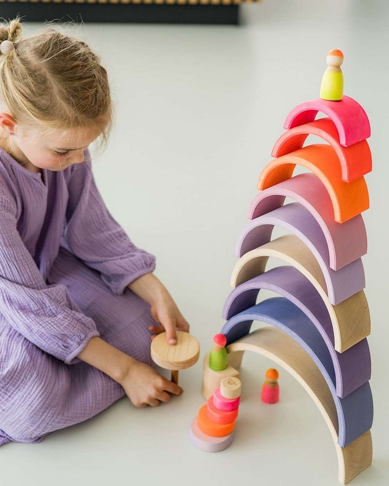 Regnbue Neon - Stableleke i Tre - 30x14cm | Montessori Leker