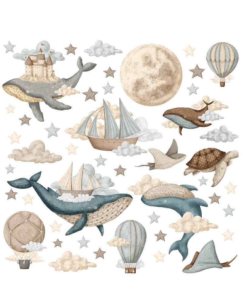 Wallstickers "Drømmeland" Sett 48pk | ØKO Veggklistremerker Barnerom