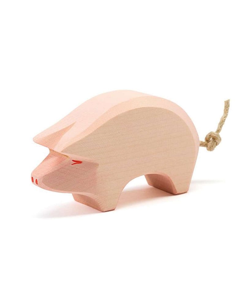 Gris Lekedyr - Håndlaget Trefigur | Bondegård Leke