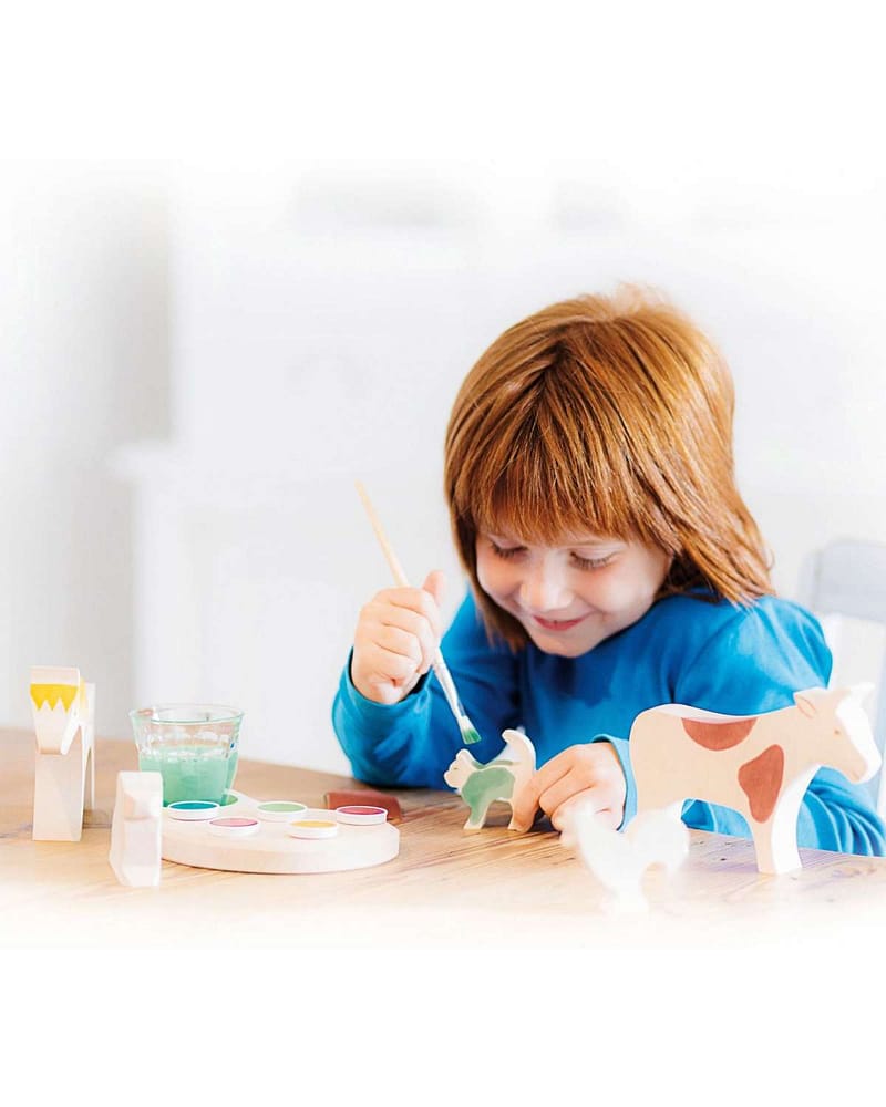 Dyrefigurer i Tre 5pk Hobby sett - inkl. Maling og Pensler | Bondegård Leker