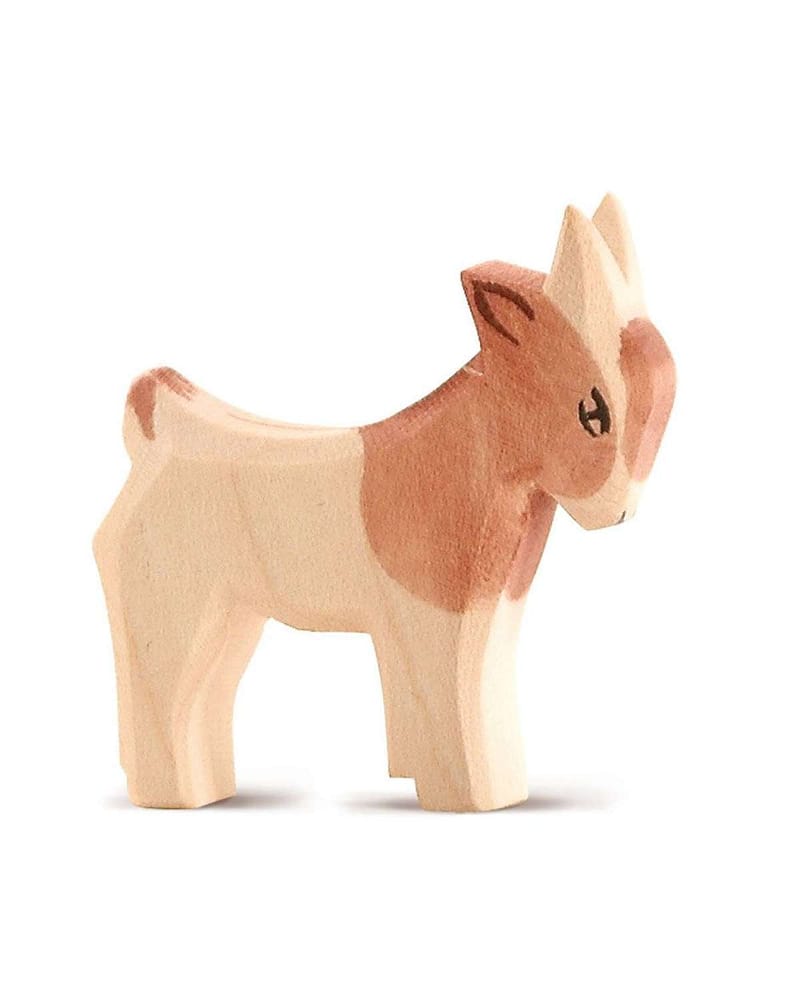 Håndlaget Trefigur | Bondegård Leke, liten 8 cm, Geit - Killing Brun