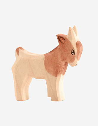 Håndlaget Trefigur | Bondegård Leke, liten 8 cm, Geit - Killing Brun