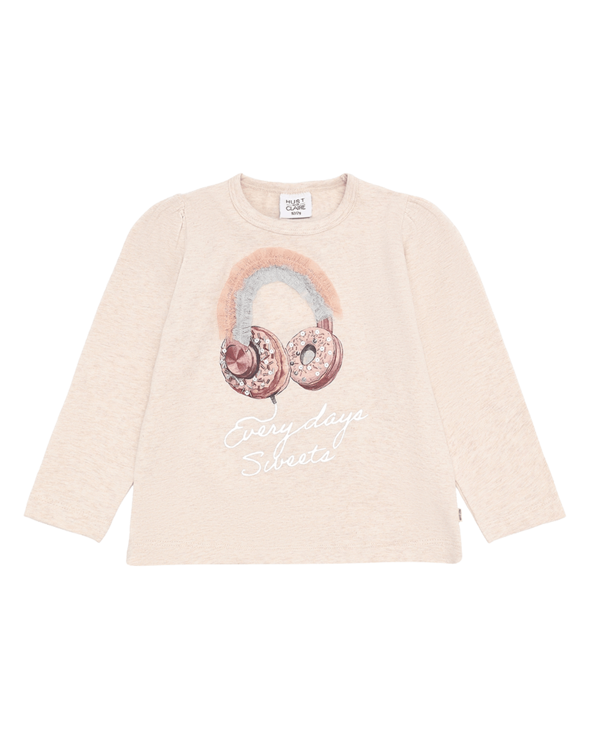 Bluse Barn M/ Volangerkrage – Øko Bomull | Alma Headphones, Lys Beige - Wheat Melange