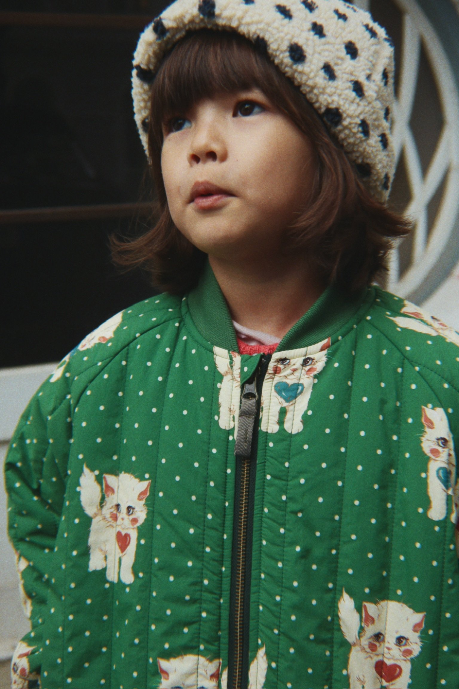 Tynn Boblejakke – Vindtett, Vannavstøtende | Juno Printed Bomber Jacket, Dot Miao Verde - Kattepuser