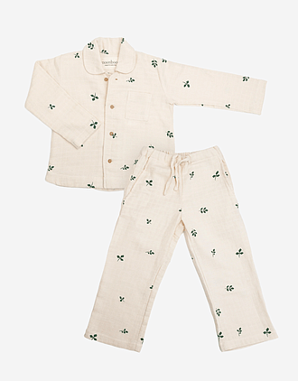 Pysjamas i 100% Øko Bomull, Muslin - Trøye og Bukse | Two-piece pyjama