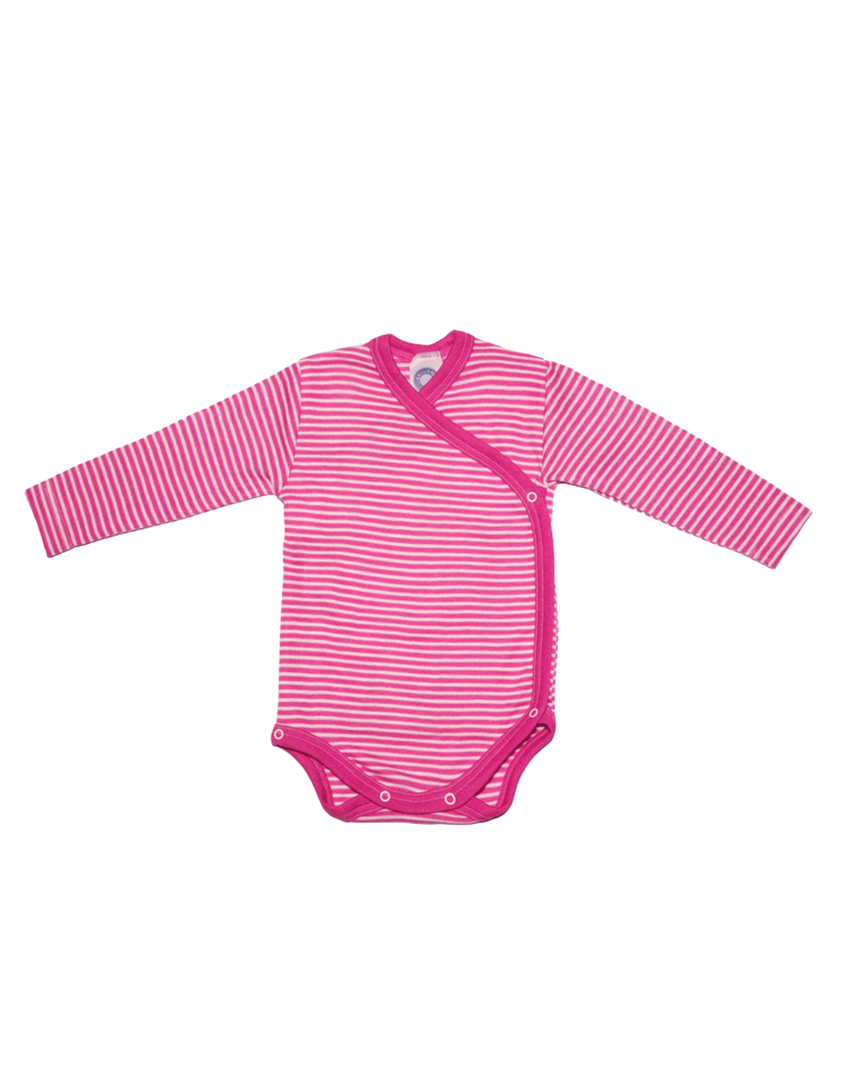 Omslagsbody Ull – 70% Merino, Rosa Striper