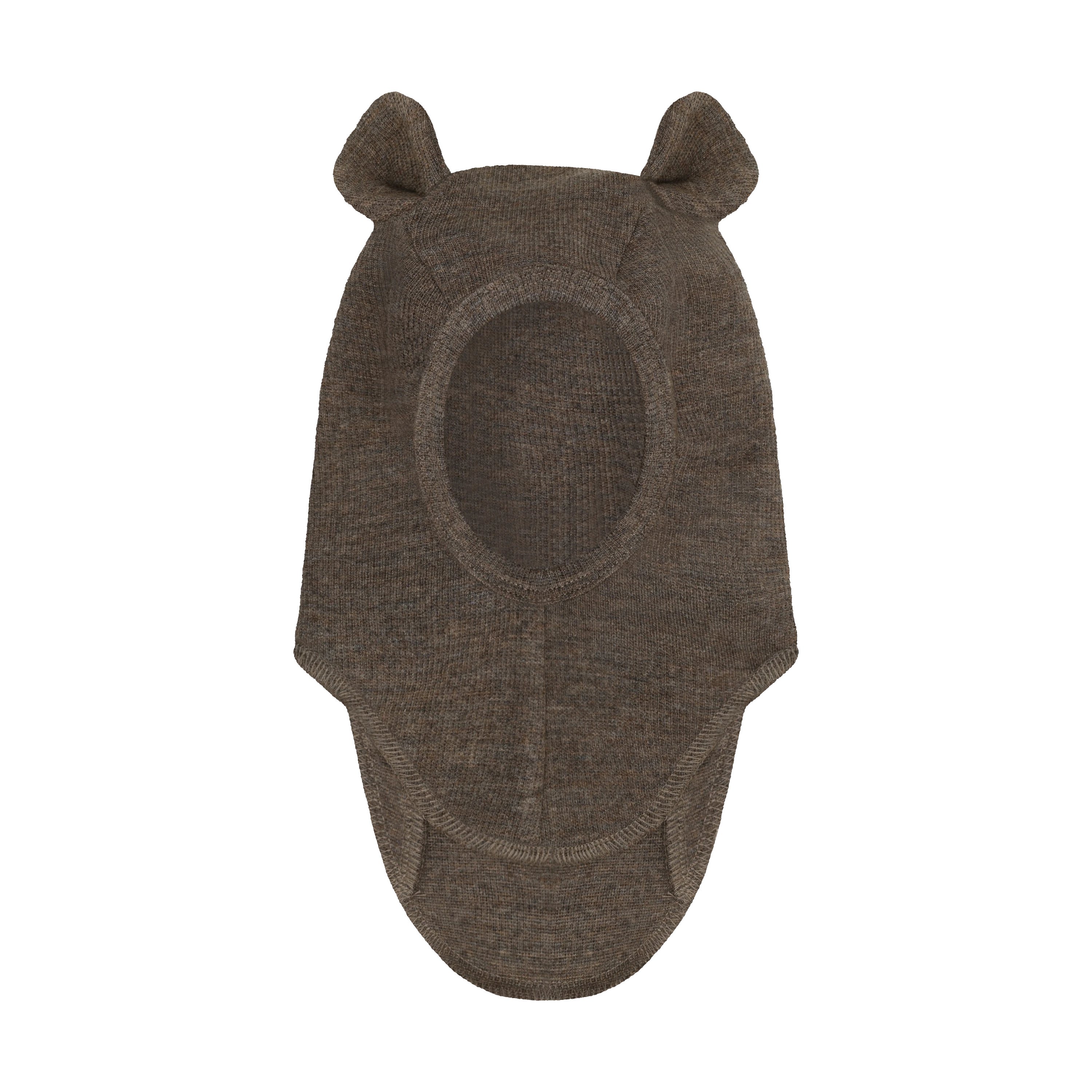 Balaclava Ull med Bamseører – 97% Merino, 3% Elastan, Tynn ullkvalitet | Balaclava Ears Wool Rib, Brun - Brown Melange