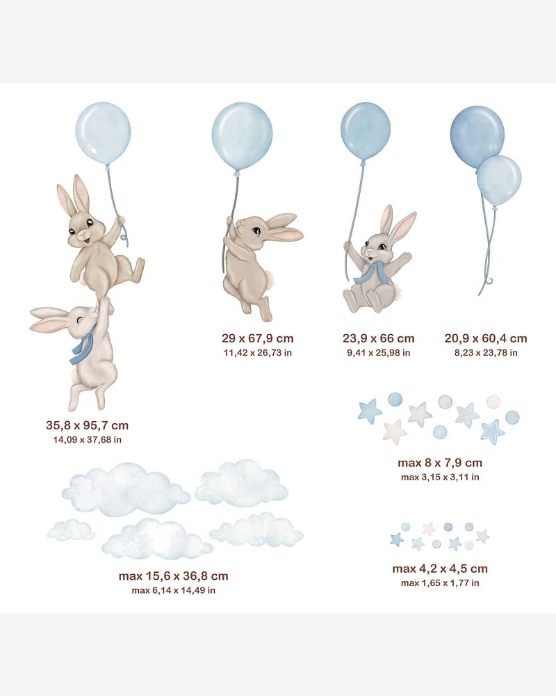 Wallstickers Kaniner med Ballonger - ØKO Veggklistremerker Barnerom | 30pk, MD00621