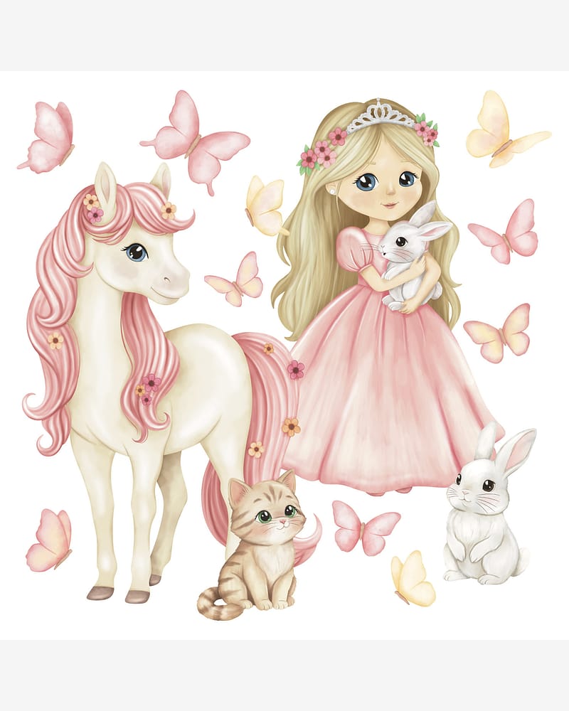 Wallstickers Prinsesse og Hest XL - Sett 10stk | ØKO Veggklistremerker Barnerom, MD00819