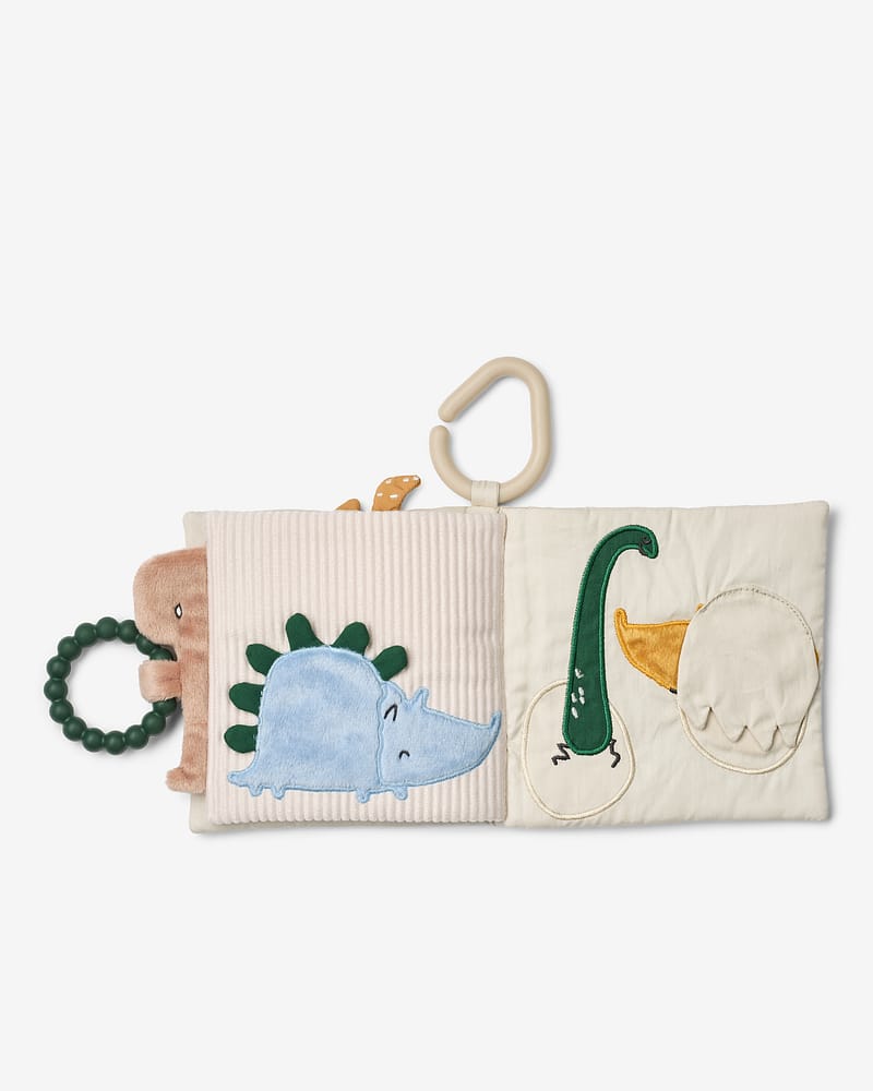 Babybok i stoff m/ speil og bitering | Fey Soft Book Dino Roar