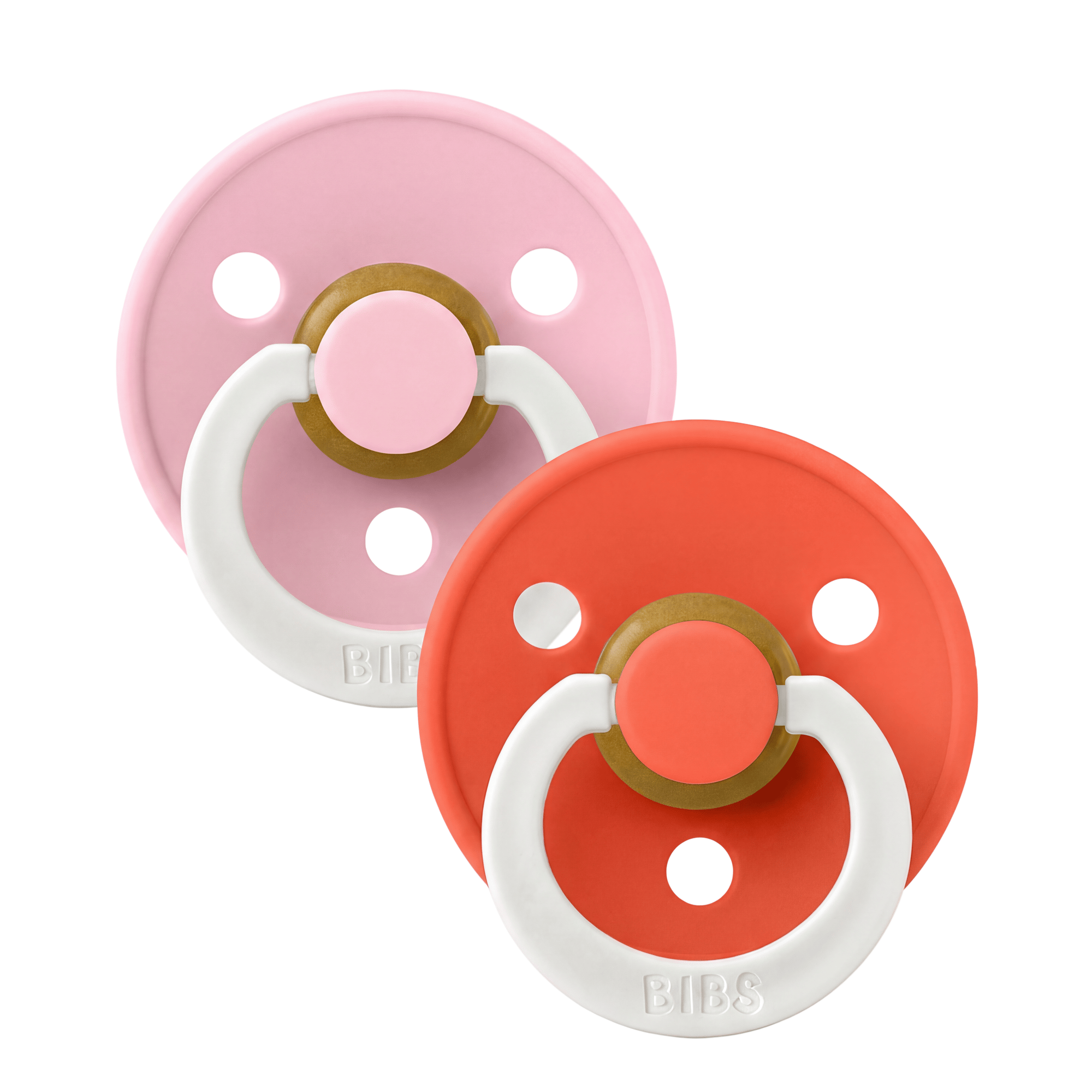BIBS Smokk GLOW 2pk – Rund, Naturgummi, Baby Pink/Tango