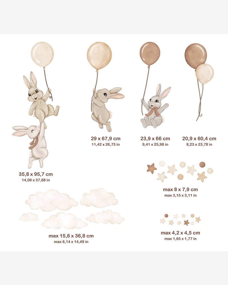 Wallstickers Kaniner med Ballonger - ØKO Veggklistremerker Barnerom | 30pk, MD00620