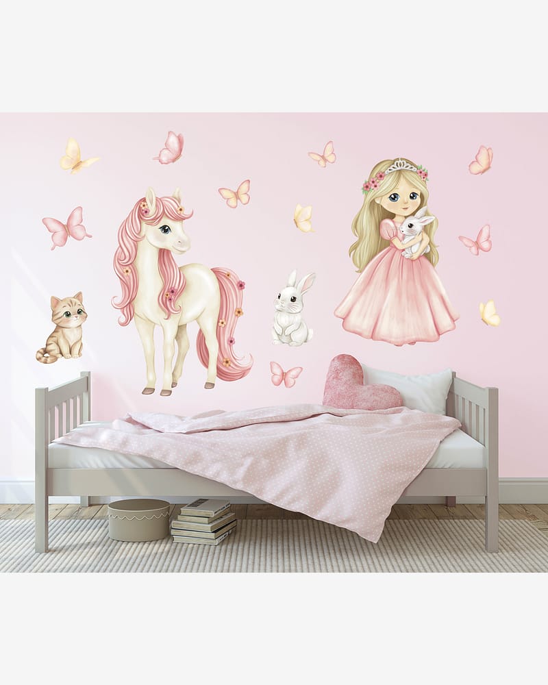 Wallstickers Prinsesse og Hest XL - Sett 10stk | ØKO Veggklistremerker Barnerom, MD00819