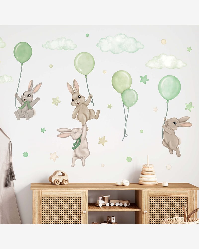 Wallstickers Kaniner med Ballonger - ØKO Veggklistremerker Barnerom | 30pk, MD00623