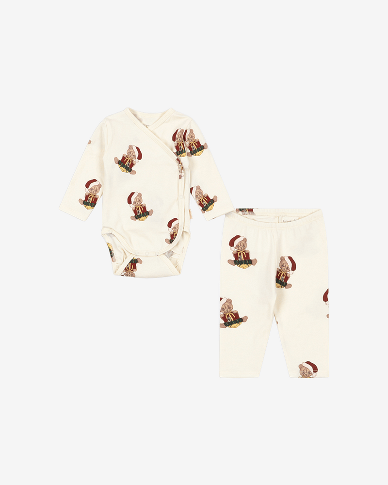 Pysjamas Baby m/ Omslasbogy - Body og Bukse - Øko Bomull | Julepysj Basic Body/Pants Set