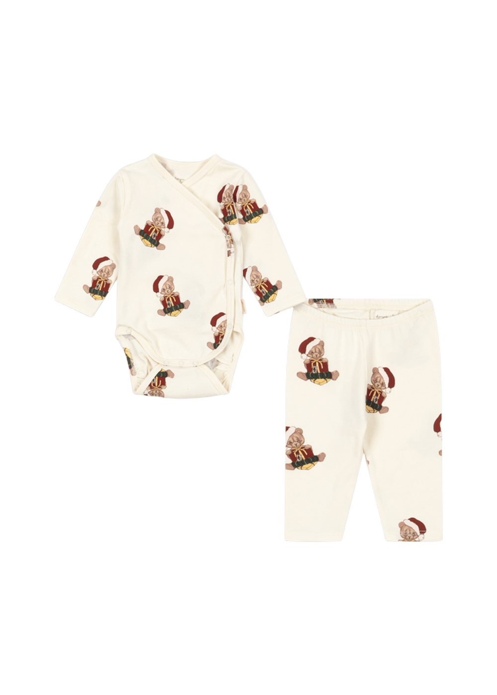 Pysjamas Baby m/ Omslasbogy – Body og Bukse – Øko Bomull | Julepysj Basic Body/Pants Set, Teddy Bear