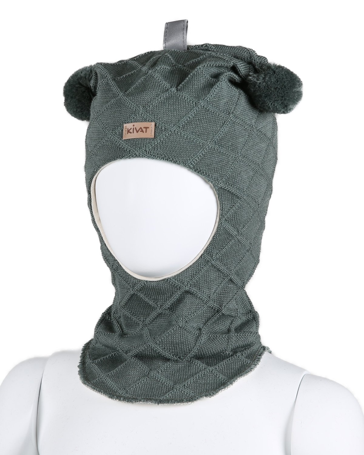 Balaclava Ull m/ Øko Bomullsjersey fôr og Vindstopper | Ubehandlet Ull, Green