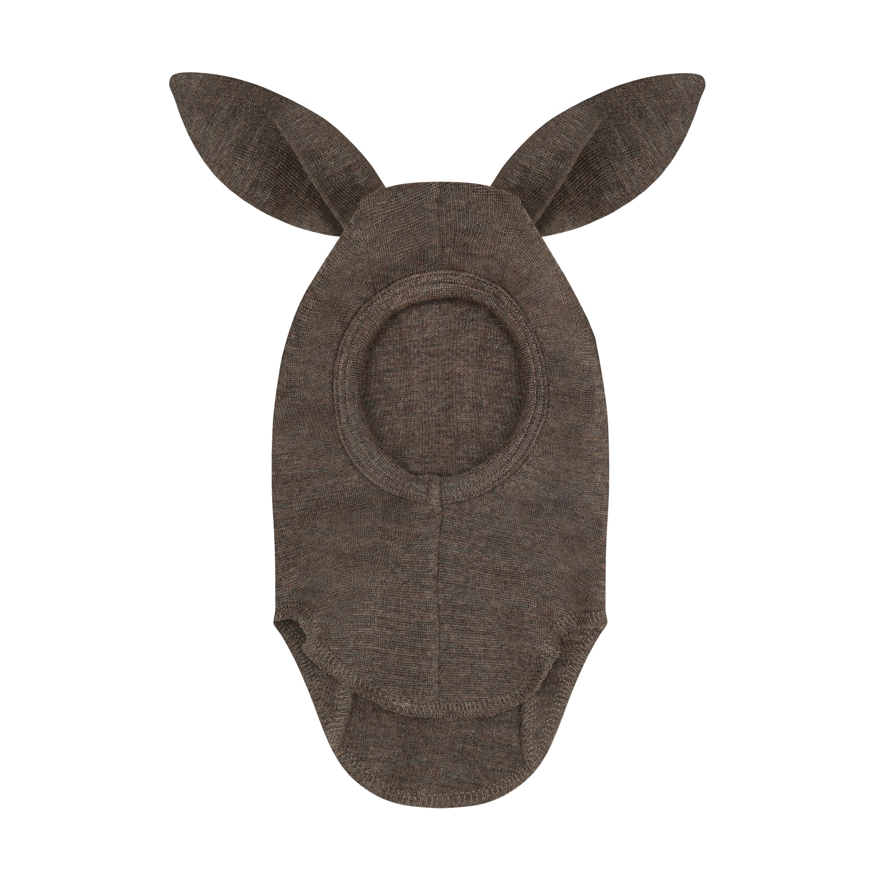 Balaclava Ull med Kaninører – 97% Merino, 3% Elastan, Tynn ullkvalitet | Balaclava Ears Wool Rib, Brun - Brown Melange