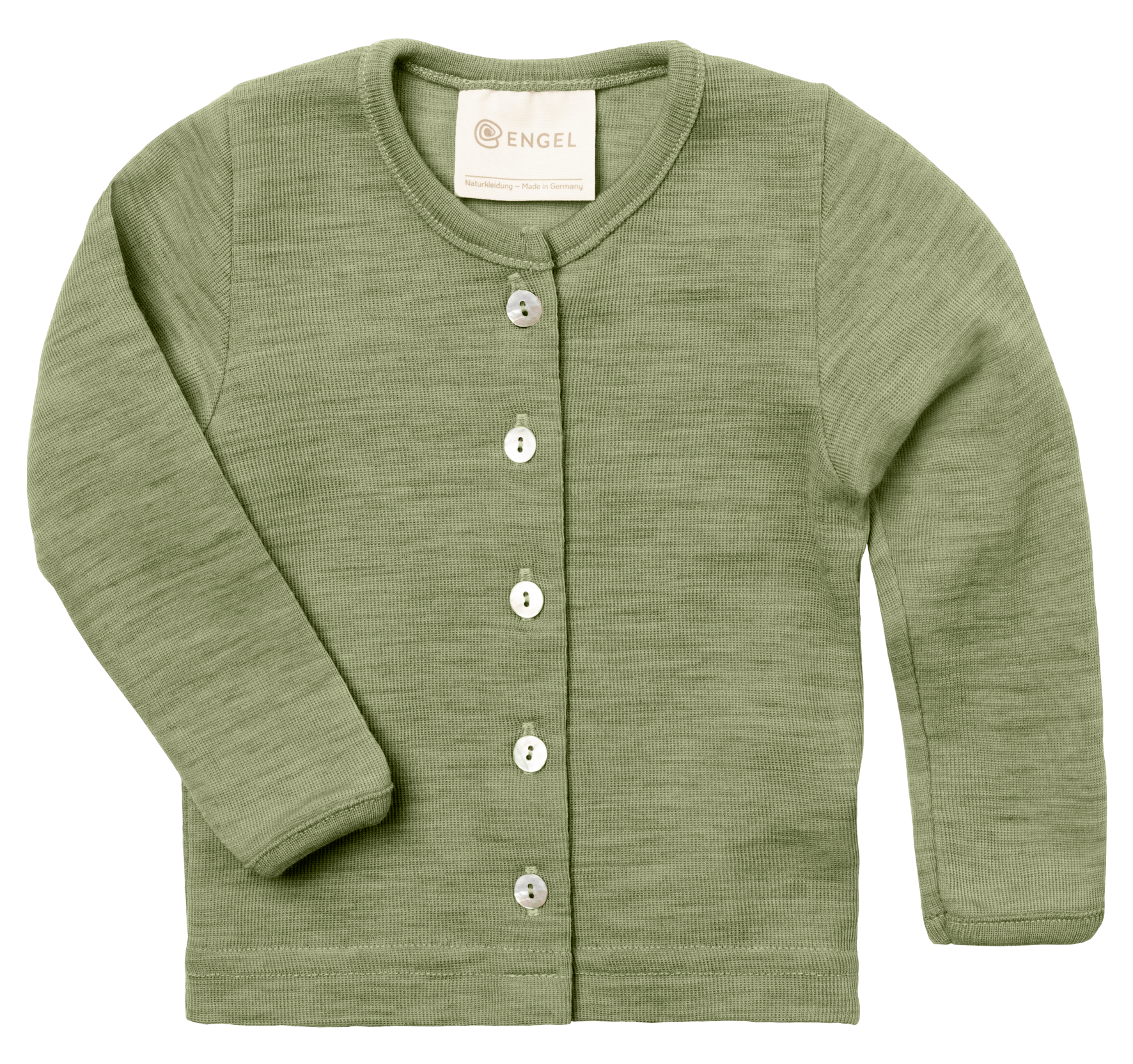 Ullcardigan Baby – 100% Merino, Ubehandlet Ull, Grønn Melange