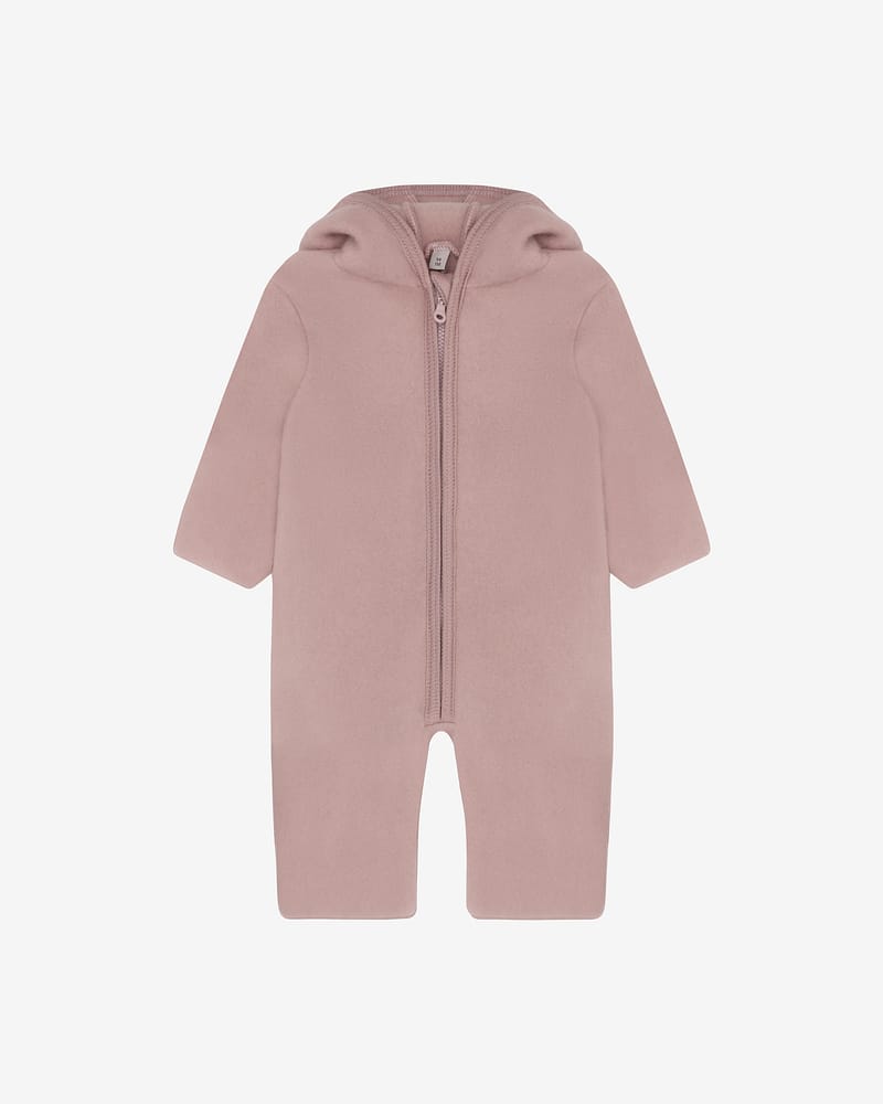 Ulldress i ullfleece med Bamseører - Varm, 100% Merino | Pram Suit Ears Wool Fleece
