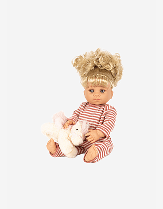 Dukke med krøllete hår og enhjørning-kosedyr - Fast Kropp, 42 cm | Noemi Unicorn Doll