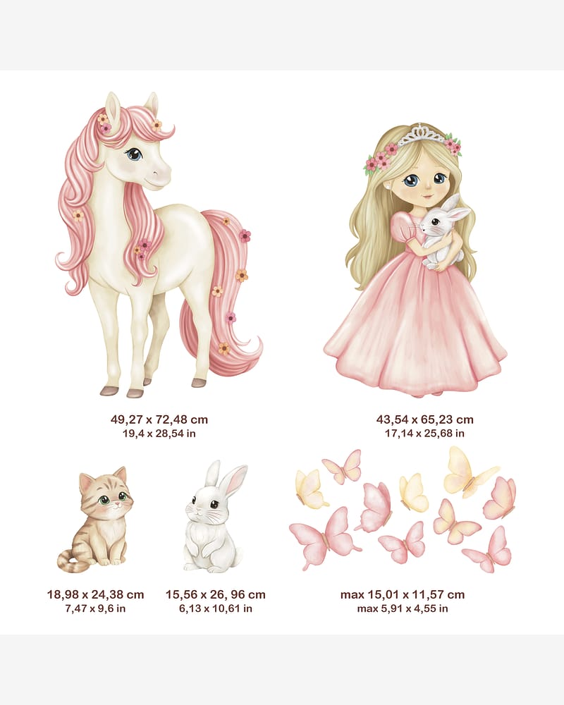 Wallstickers Prinsesse og Hest XL - Sett 10stk | ØKO Veggklistremerker Barnerom, MD00819