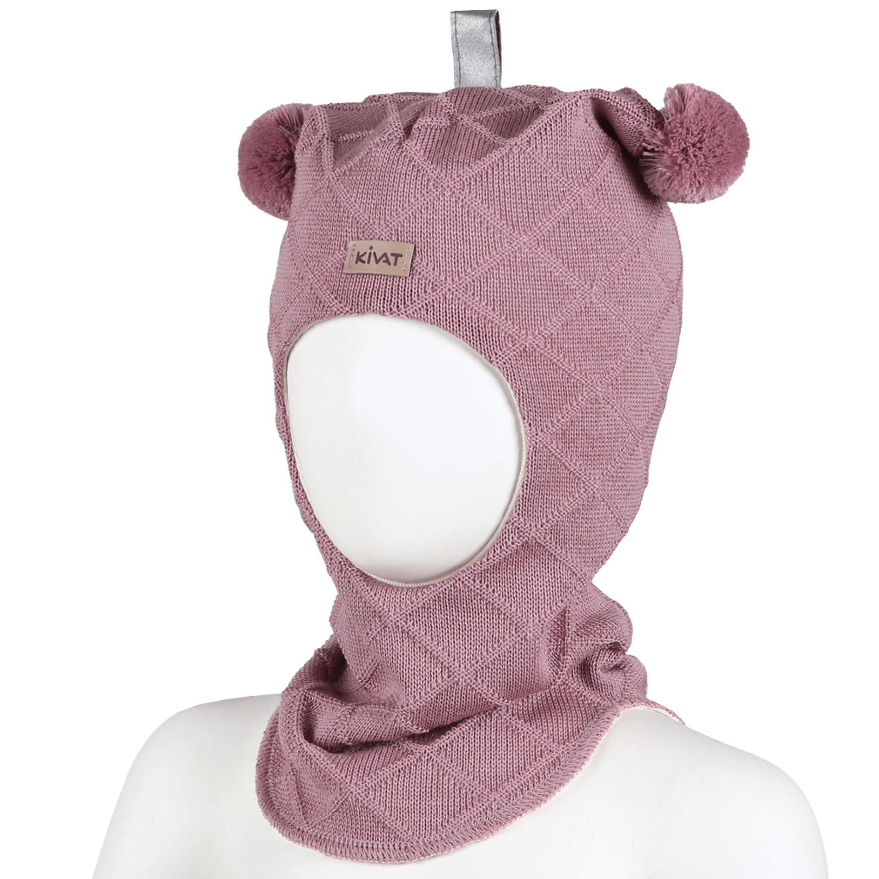 Balaclava Ull m/ Øko Bomullsjersey fôr og Vindstopper | Ubehandlet Ull, Rosa - Dusty Rose