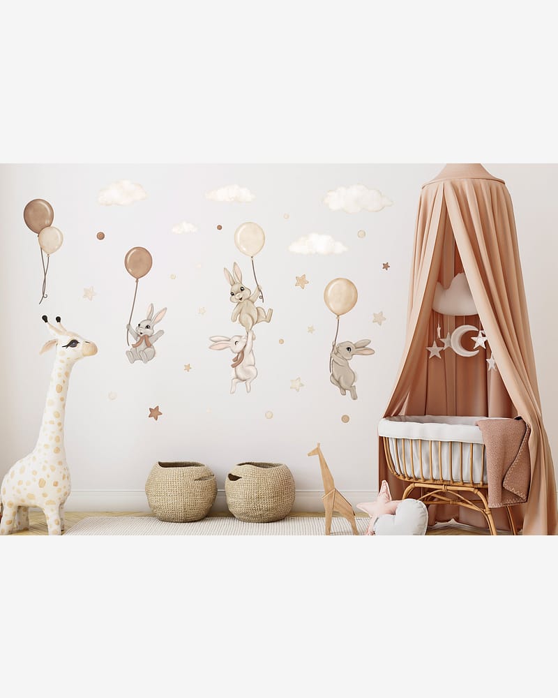 Wallstickers Kaniner med Ballonger - ØKO Veggklistremerker Barnerom | 30pk, MD00620