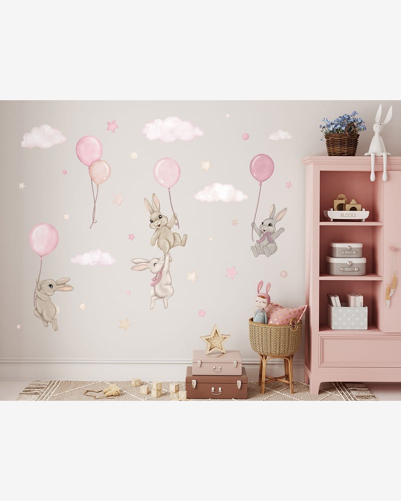 Wallstickers Kaniner med Ballonger - ØKO Veggklistremerker Barnerom | 30pk, MD00622