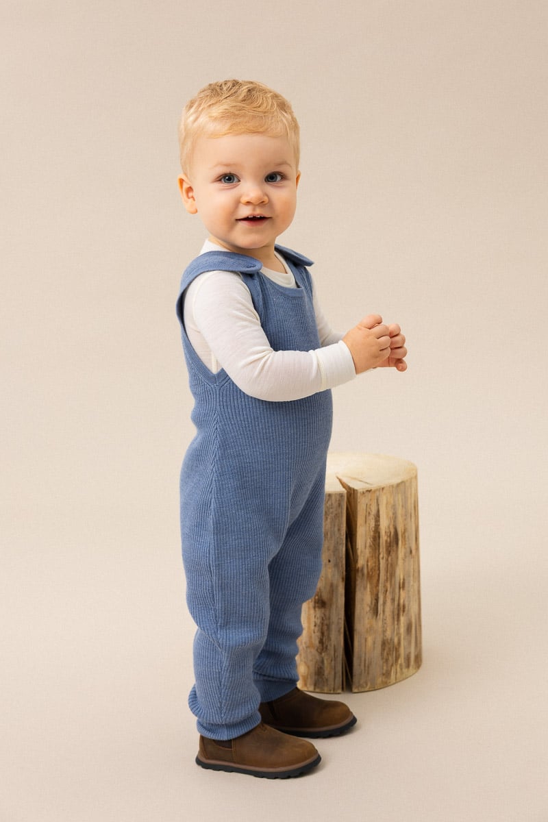 Sparkebukse Baby – 100% Merino | Overall Rib Light, Mellomblå