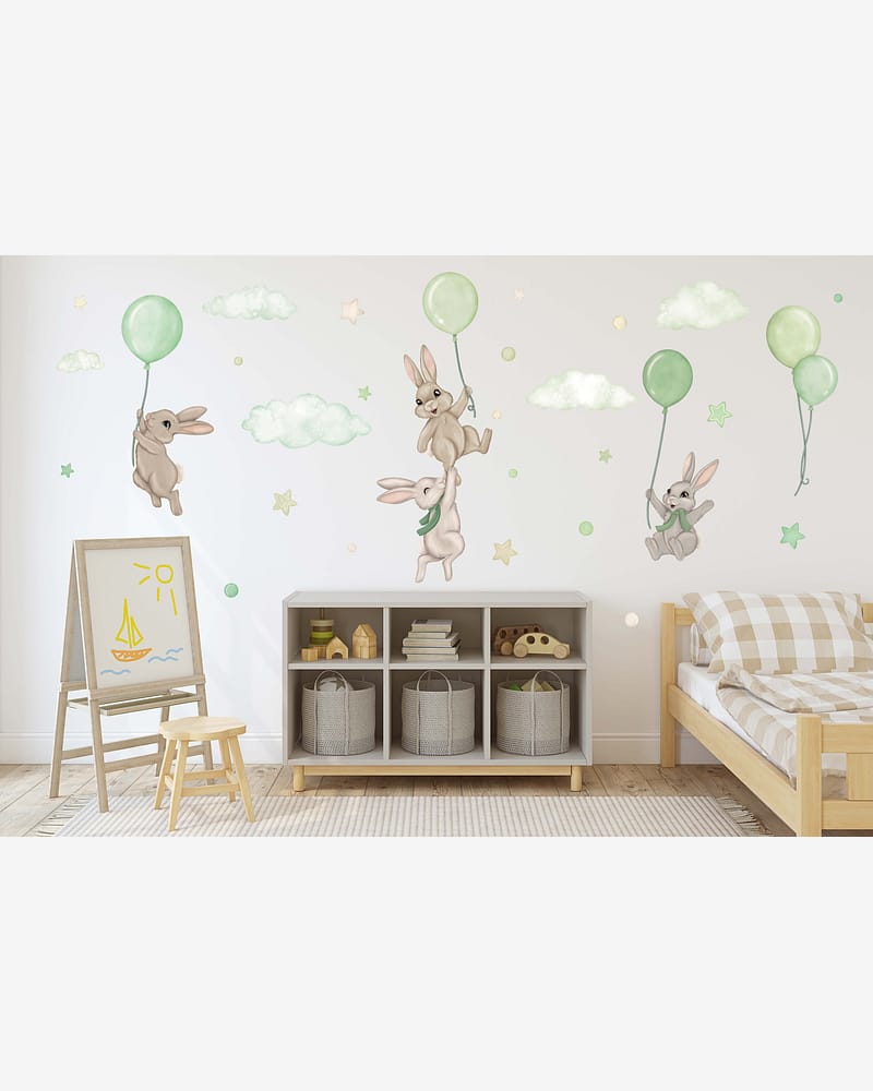 Wallstickers Kaniner med Ballonger - ØKO Veggklistremerker Barnerom | 30pk, MD00623