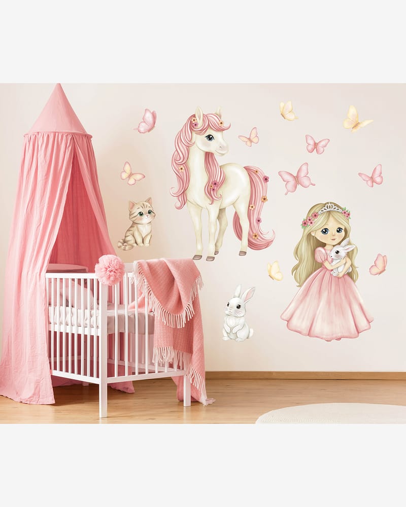 Wallstickers Prinsesse og Hest XL - Sett 10stk | ØKO Veggklistremerker Barnerom, MD00819