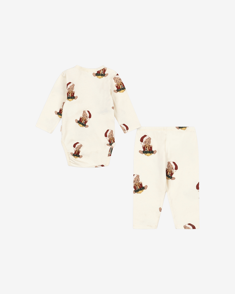 Pysjamas Baby m/ Omslasbogy - Body og Bukse - Øko Bomull | Julepysj Basic Body/Pants Set