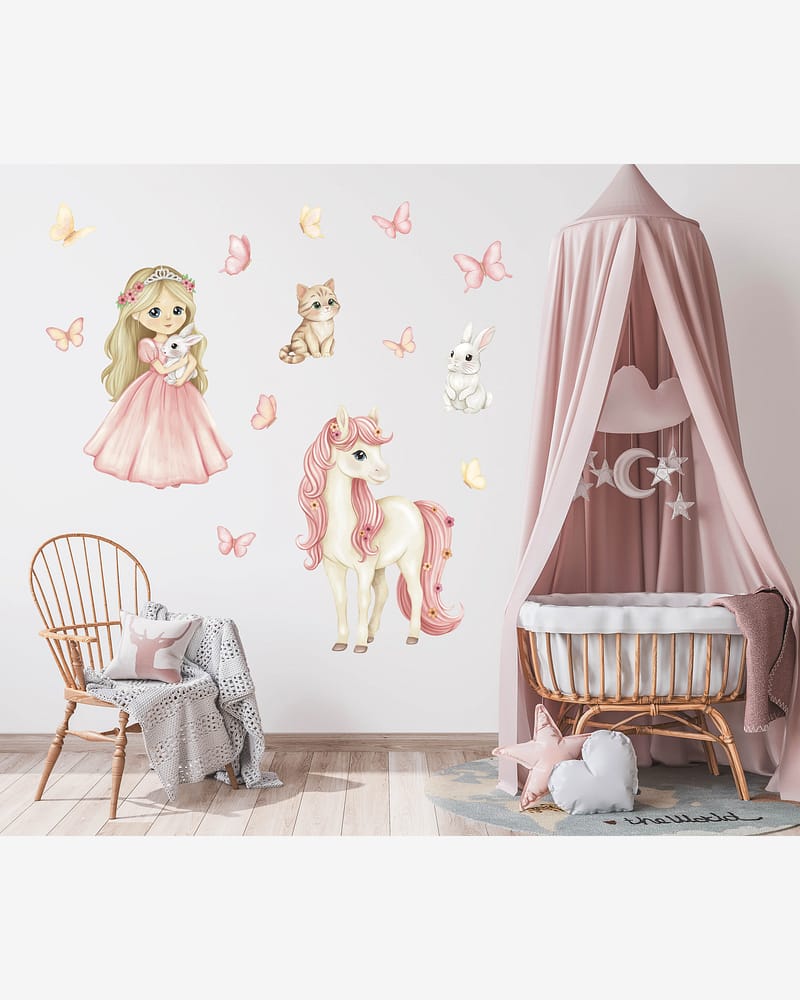 Wallstickers Prinsesse og Hest XL - Sett 10stk | ØKO Veggklistremerker Barnerom, MD00819