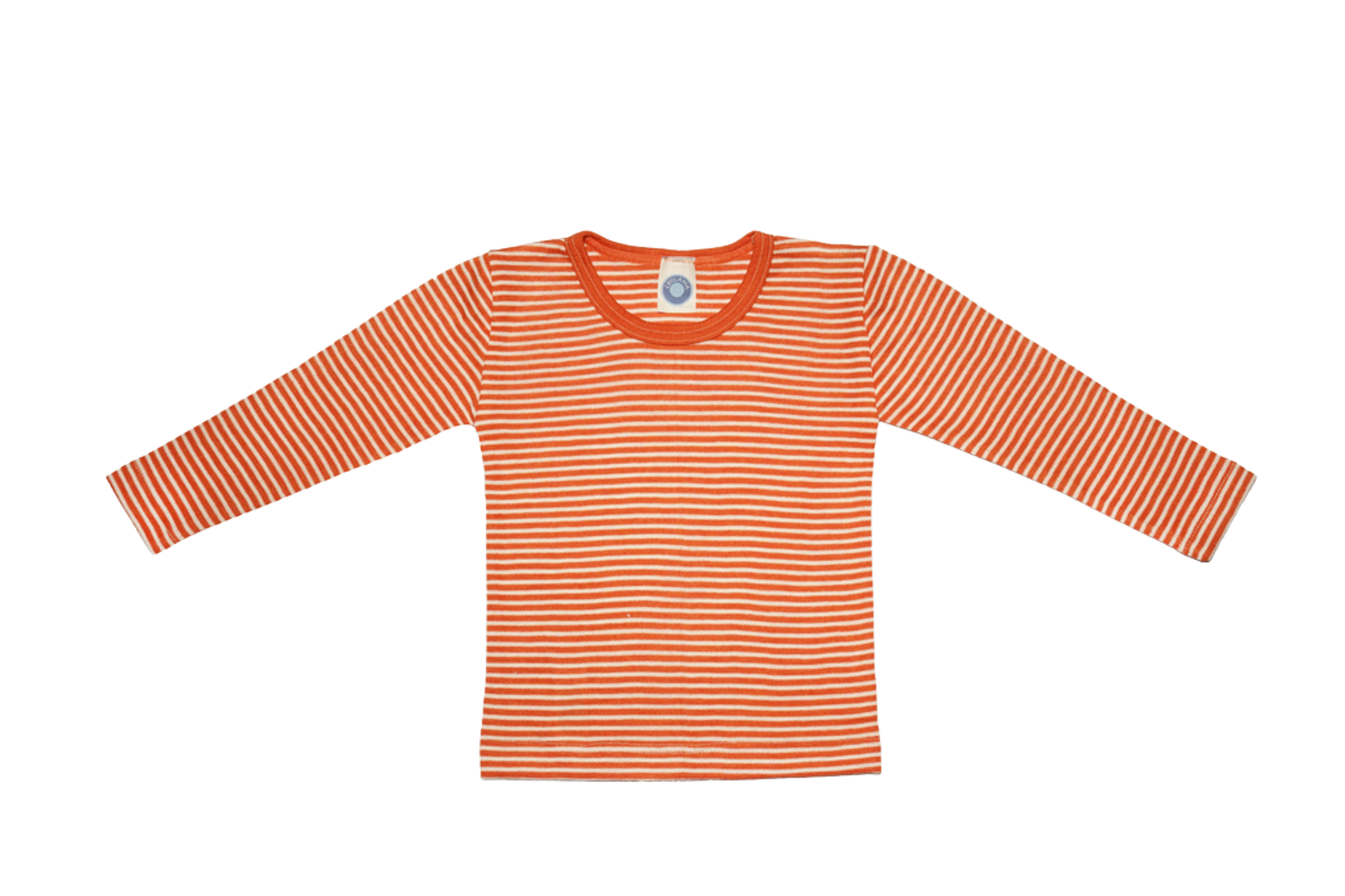 Ulltrøye Langermet – 70% Merino, 30% Silke – Ubehandlet Ull, Orange Striper