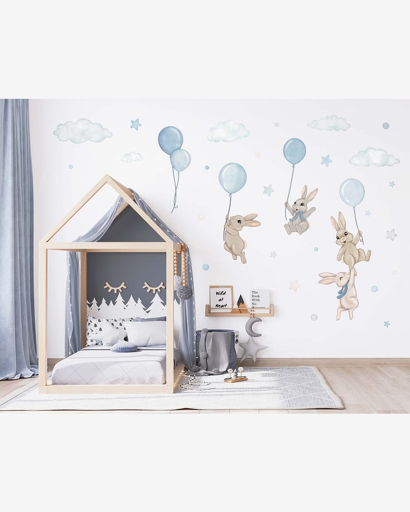 Wallstickers Kaniner med Ballonger - ØKO Veggklistremerker Barnerom | 30pk, MD00621