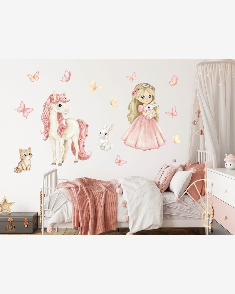 Wallstickers Prinsesse og Hest XL - Sett 10stk | ØKO Veggklistremerker Barnerom, MD00819