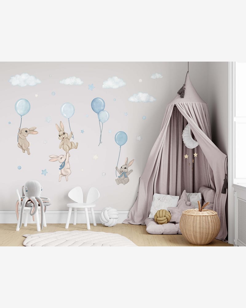 Wallstickers Kaniner med Ballonger - ØKO Veggklistremerker Barnerom | 30pk, MD00621
