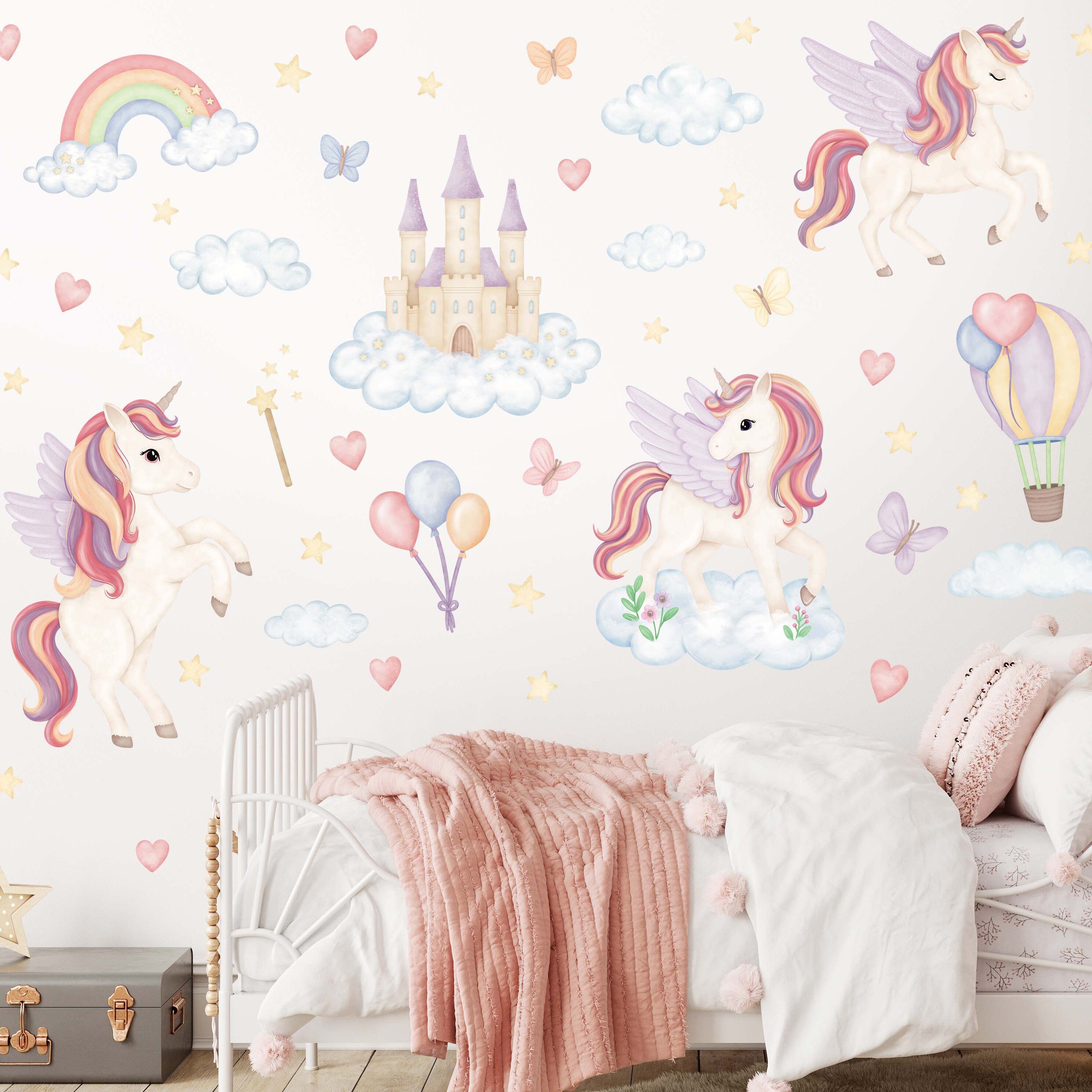 Wallstickers Enhjørning, Regnbue, Slott – Sett 50stk | ØKO Veggklistremerker Barnerom, MD00818