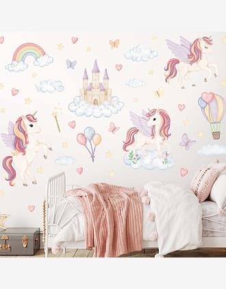 Wallstickers Enhjørning, Regnbue, Slott - Sett 50stk | ØKO Veggklistremerker Barnerom, MD00818