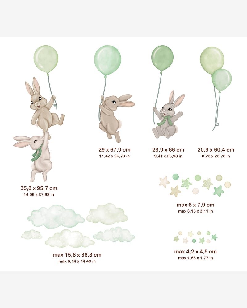 Wallstickers Kaniner med Ballonger - ØKO Veggklistremerker Barnerom | 30pk, MD00623