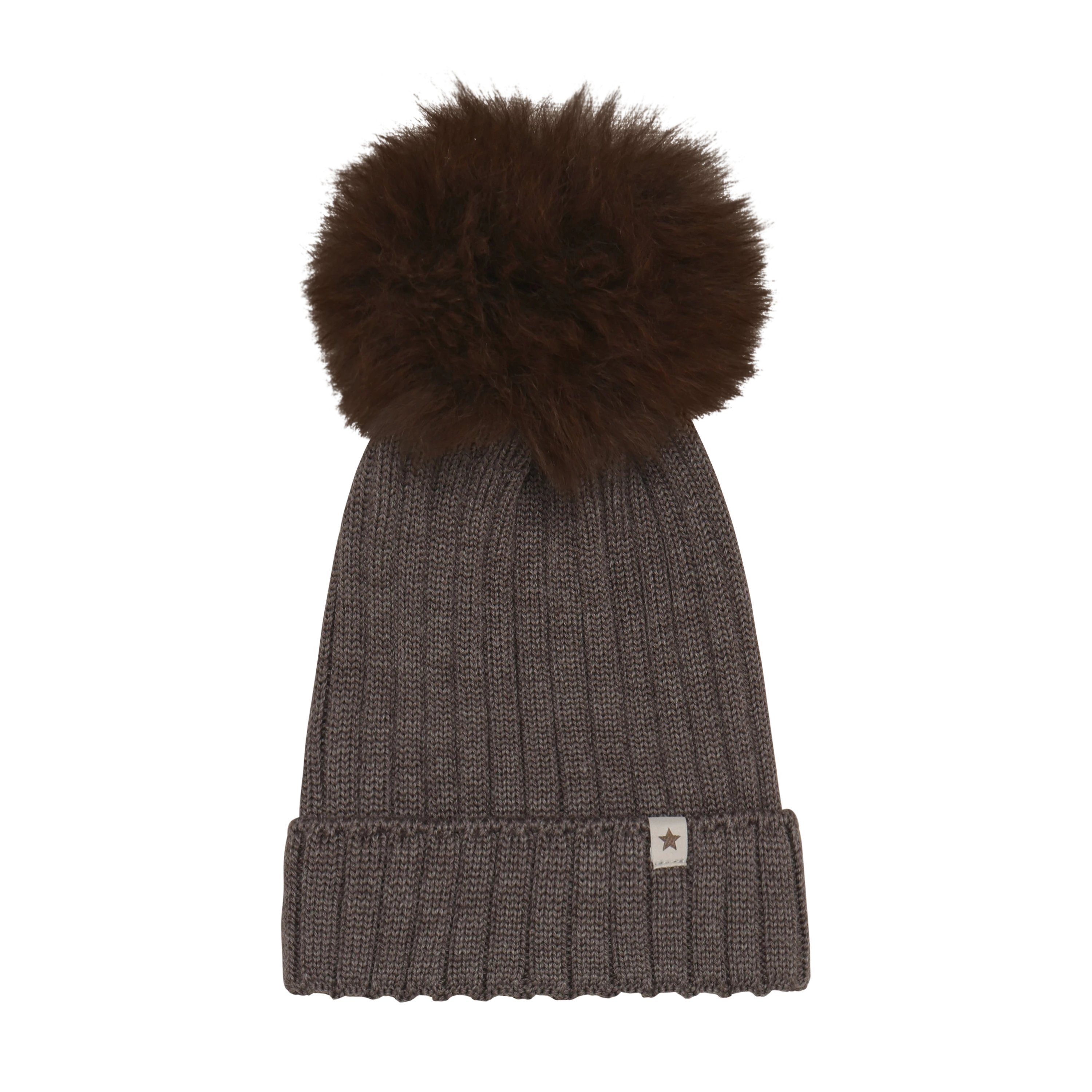 Lue med Alpakkadusk – 100% Merinoull | Hat Knit Alpaca Pompom, Brun - Brown Melange