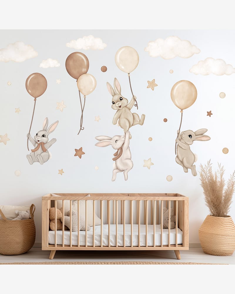 Wallstickers Kaniner med Ballonger - ØKO Veggklistremerker Barnerom | 30pk, MD00620