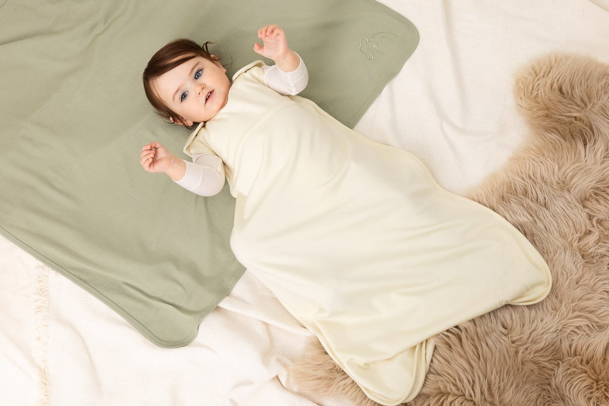 Nattpose Baby m/ Glidelås – Dobbeltstoff, 100% Merinoull | Onesize Night bag Luna, Hvit