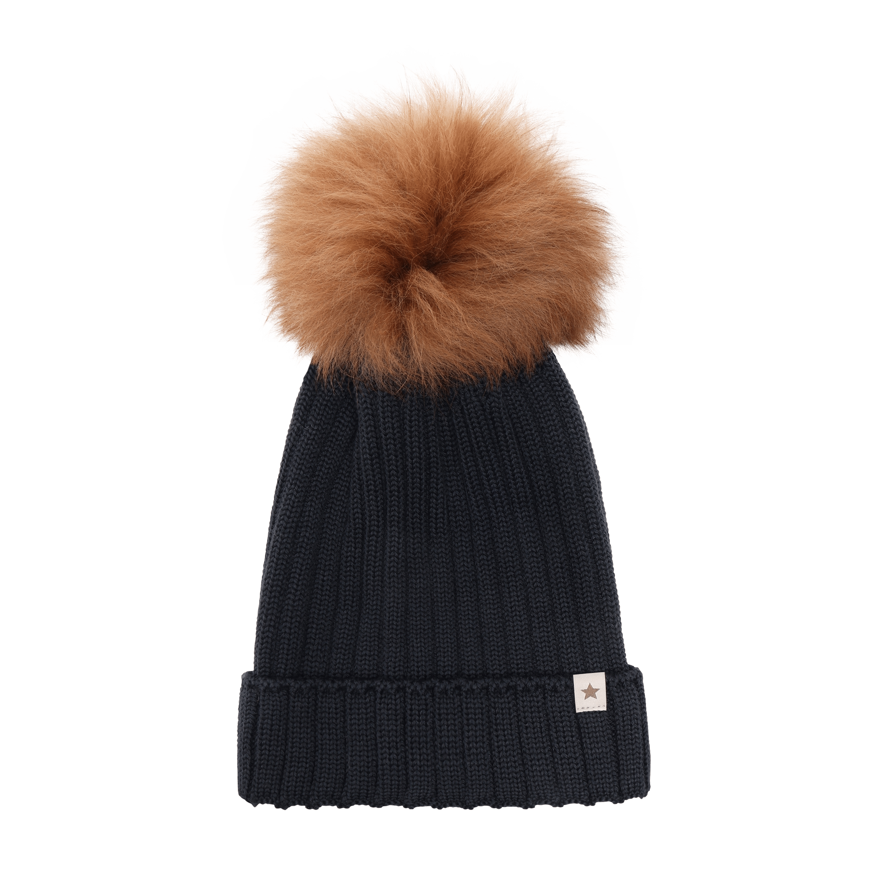 Lue med Alpakkadusk – 100% Merinoull | Hat Knit Alpaca Pompom, Mørkeblå - Dark Navy